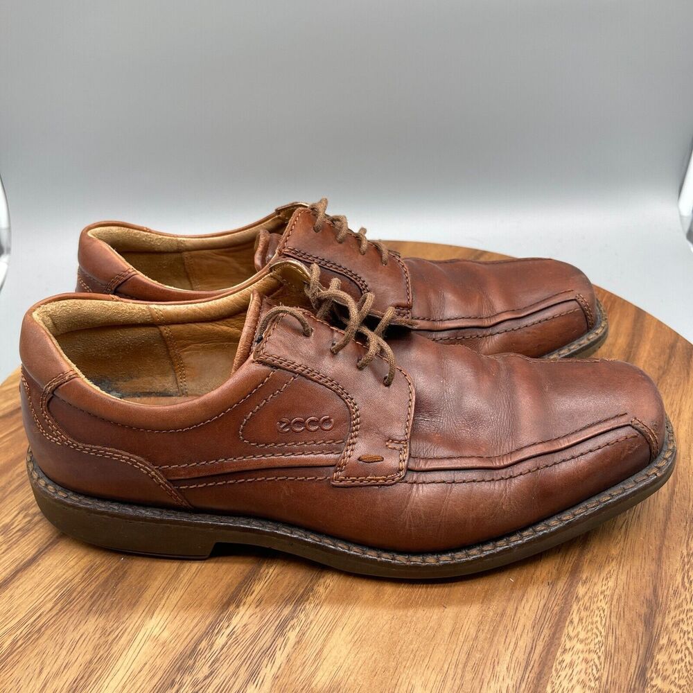 ECCO Oxfords Mens 10 / 44 Helsinki Brown Leather Lace Up Bicycle Toe Dress Shoes